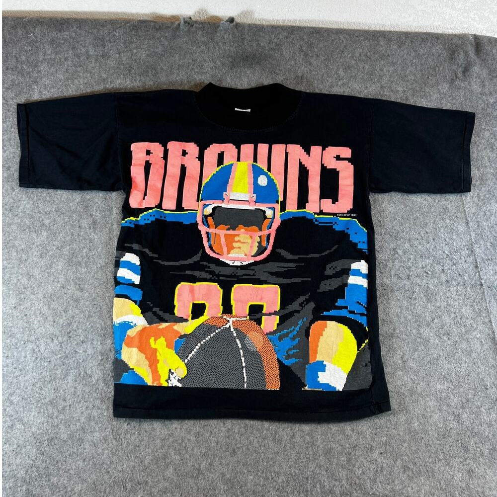 Vintage 80s Cleveland Browns Shirt Mens Large Black Graphic NFL Streetwear USA